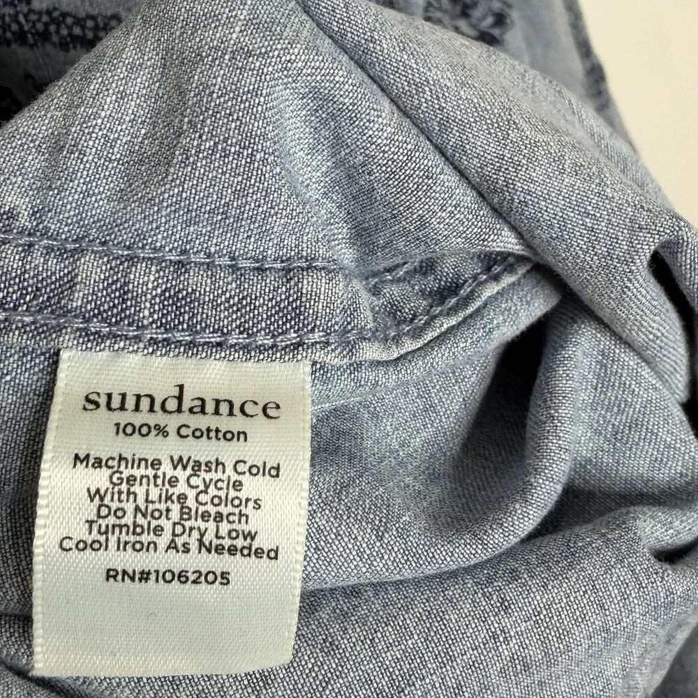Sundance Pearl Snap Denim Shirt Womens XL Chambray Coastal Cowgirl Western Boho - Picture 6 of 7